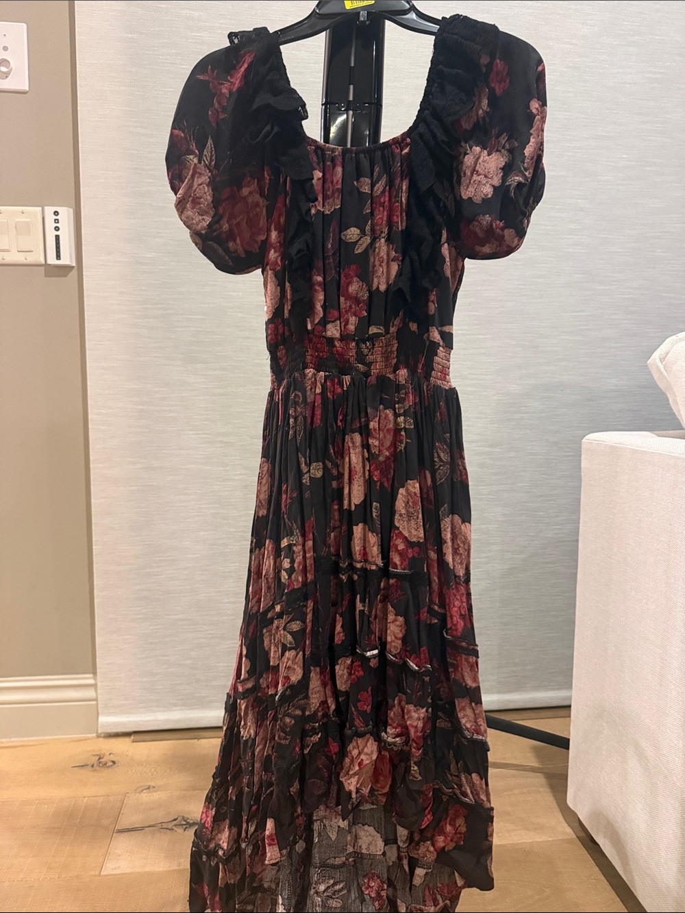 Joyfolie Black Floral Ruffle Maxi Dress